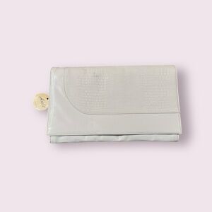 Vintage Ande white patent finish clutch purse evening bag with gold chain